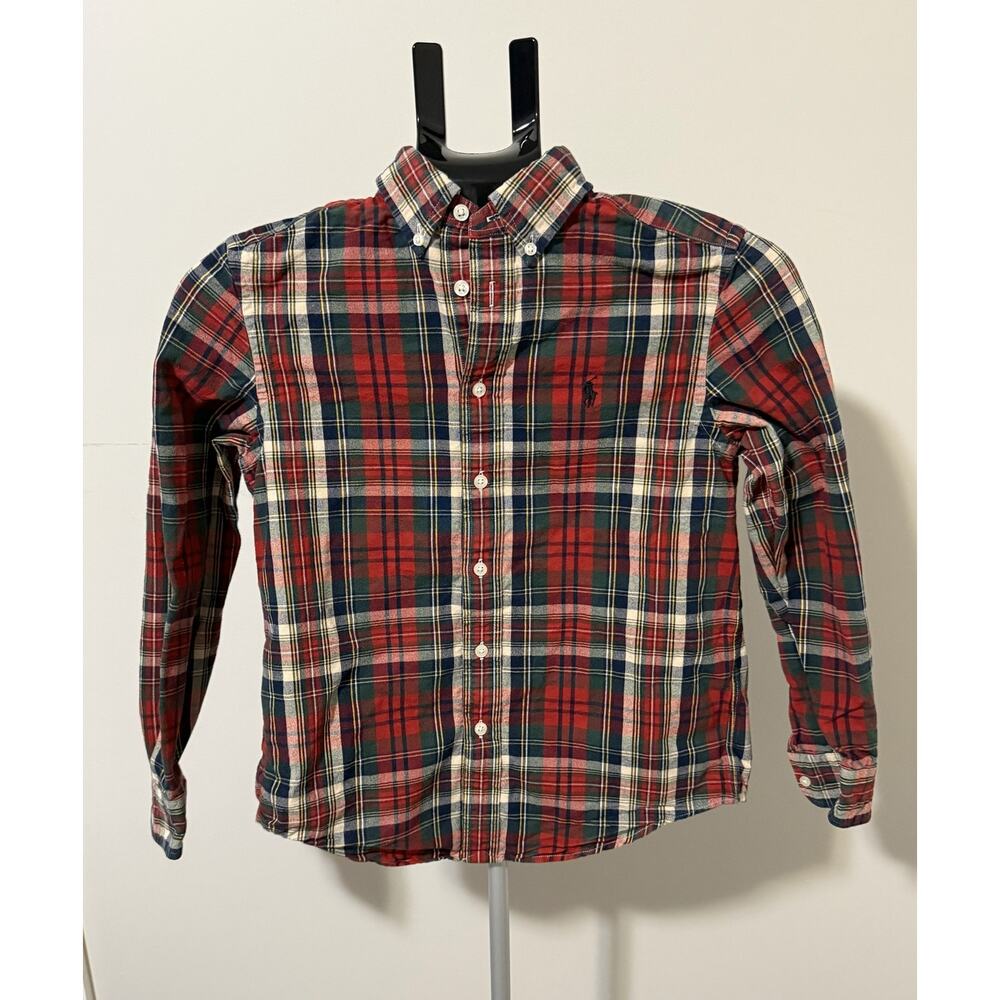 Polo Ralph Lauren Boys Plaid Button Down Shirt Size 10/12 Heavy Cotton